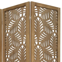 3 Panel Wooden Screen with Laser Cut Tropical Leaf Design, Brown - BM228618