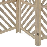 3 Panel Wooden Frame Screen with Diagonal Cut Slats, Natural Brown - BM228619