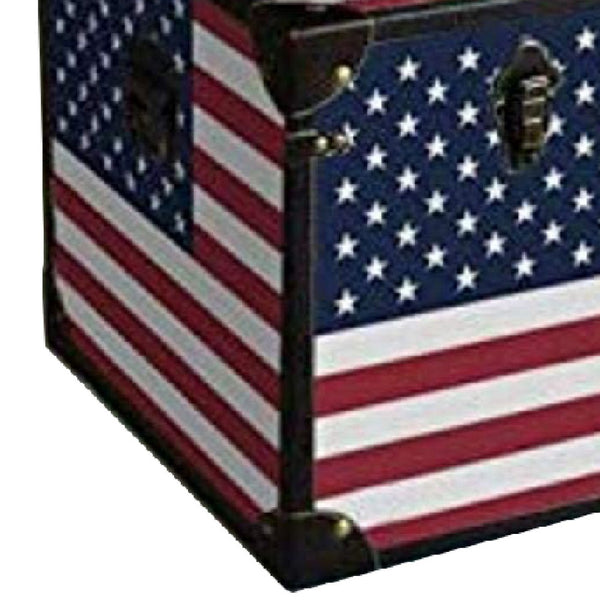 Wooden Trunks with US Flag Print and Metal Corner Accent, Set of 3, Multicolor - BM228638