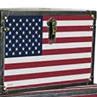 Wooden Trunks with US Flag Print and Metal Corner Accent, Set of 3, Multicolor - BM228638