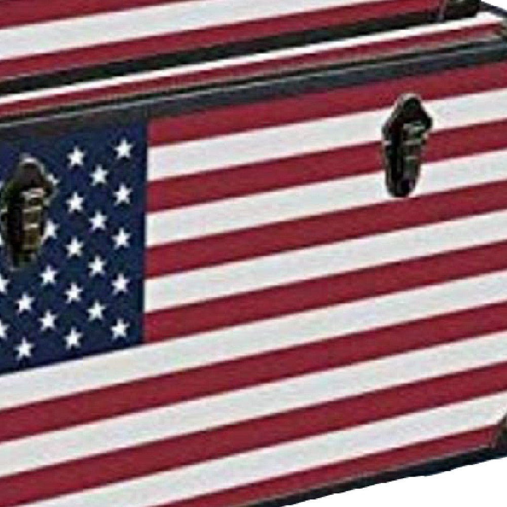Wooden Trunks with US Flag Print and Metal Corner Accent, Set of 3, Multicolor - BM228638