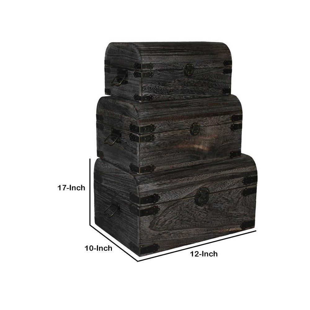 Wooden Lift Top Storage Box with Grain Details, Set of 3, Gray - BM228639