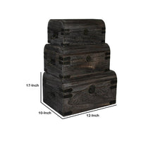 Wooden Lift Top Storage Box with Grain Details, Set of 3, Gray - BM228639
