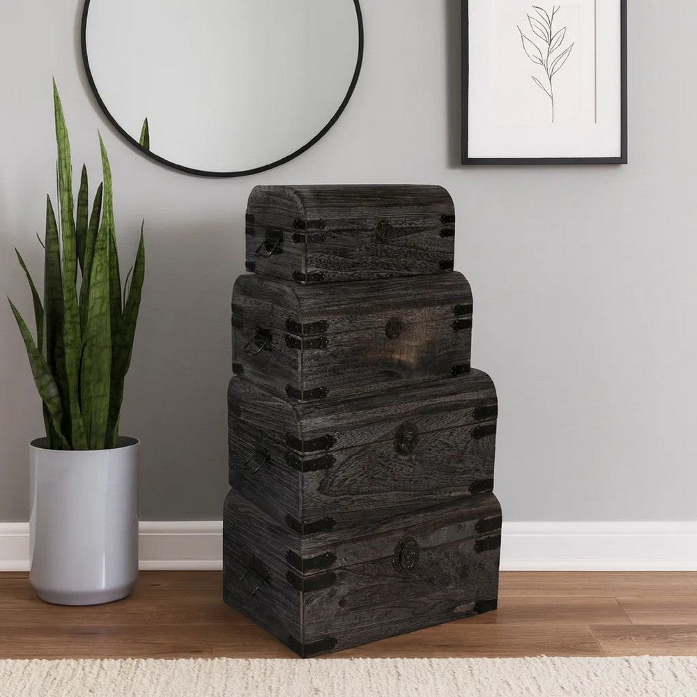 Wooden Lift Top Storage Box with Grain Details, Set of 3, Gray - BM228639