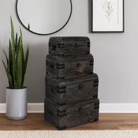 Wooden Lift Top Storage Box with Grain Details, Set of 3, Gray - BM228639