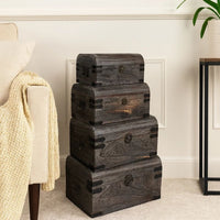 Wooden Lift Top Storage Box with Grain Details, Set of 3, Gray - BM228639