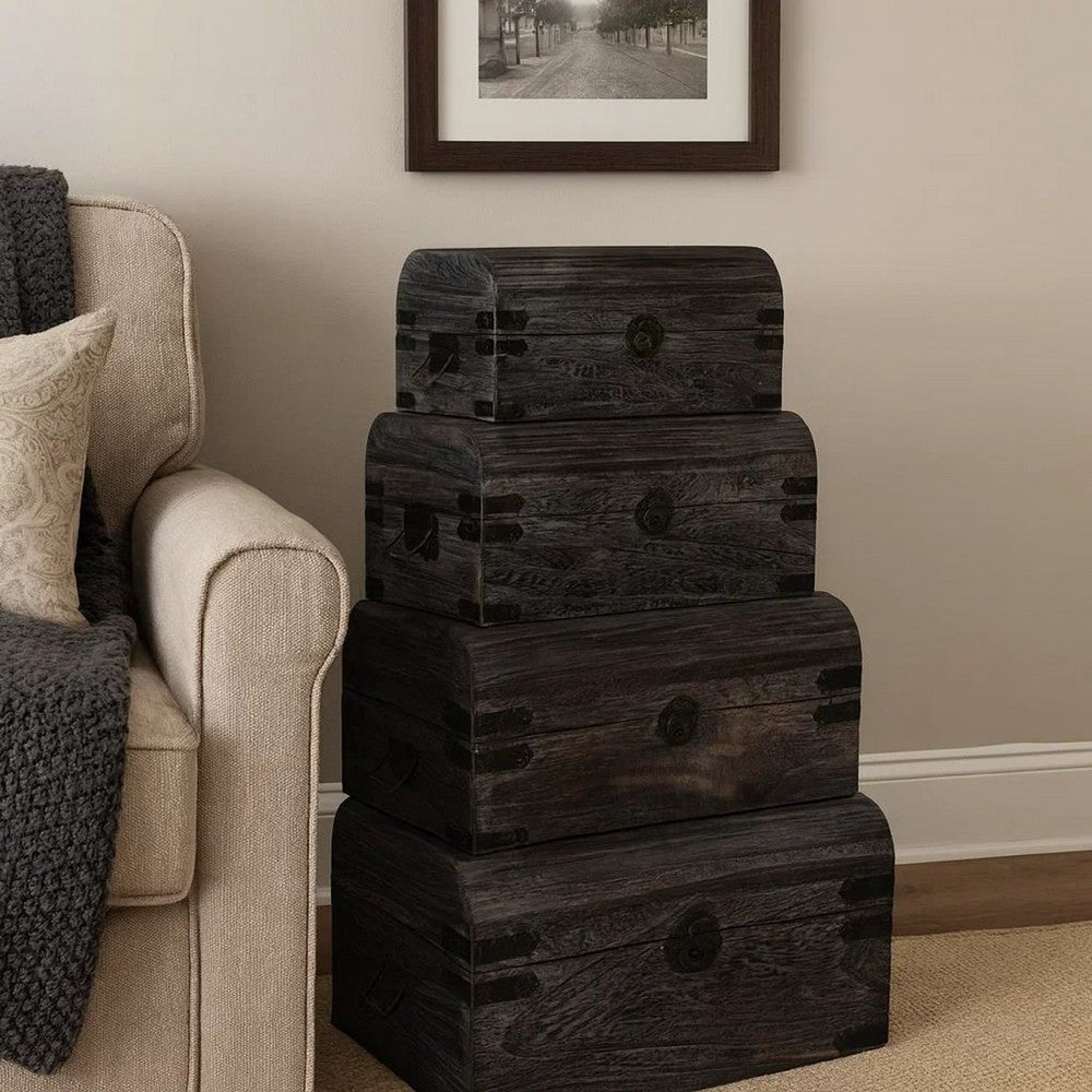 Wooden Lift Top Storage Box with Grain Details, Set of 3, Gray - BM228639