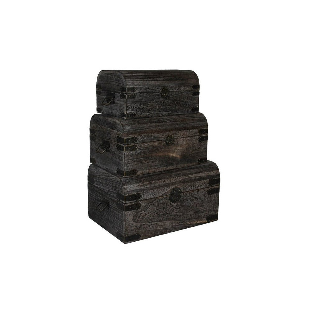 Wooden Lift Top Storage Box with Grain Details, Set of 3, Gray - BM228639