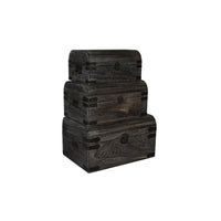 Wooden Lift Top Storage Box with Grain Details, Set of 3, Gray - BM228639
