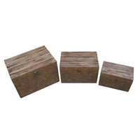 Wooden Lift Top Storage Box with Grain Details, Set of 3, Brown - BM228640