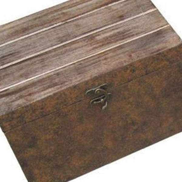 Wooden Lift Top Storage Box with Grain Details, Set of 3, Brown - BM228640