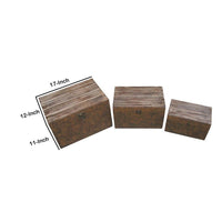 Wooden Lift Top Storage Box with Grain Details, Set of 3, Brown - BM228640