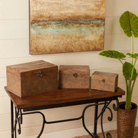Wooden Lift Top Storage Box with Grain Details, Set of 3, Brown - BM228640