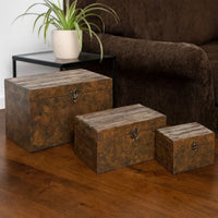Wooden Lift Top Storage Box with Grain Details, Set of 3, Brown - BM228640