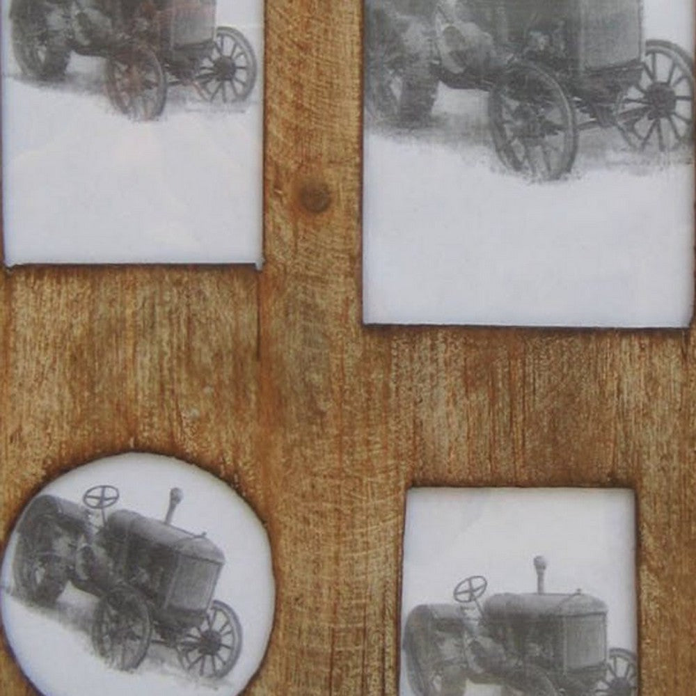 Rectangular Distressed Wooden Frame with 4 Photo Slots, Brown - BM228641