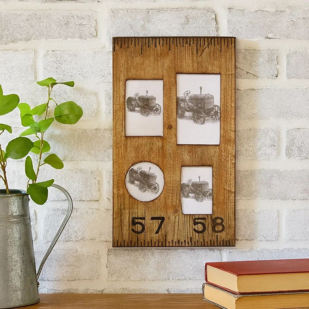 Rectangular Distressed Wooden Frame with 4 Photo Slots, Brown - BM228641