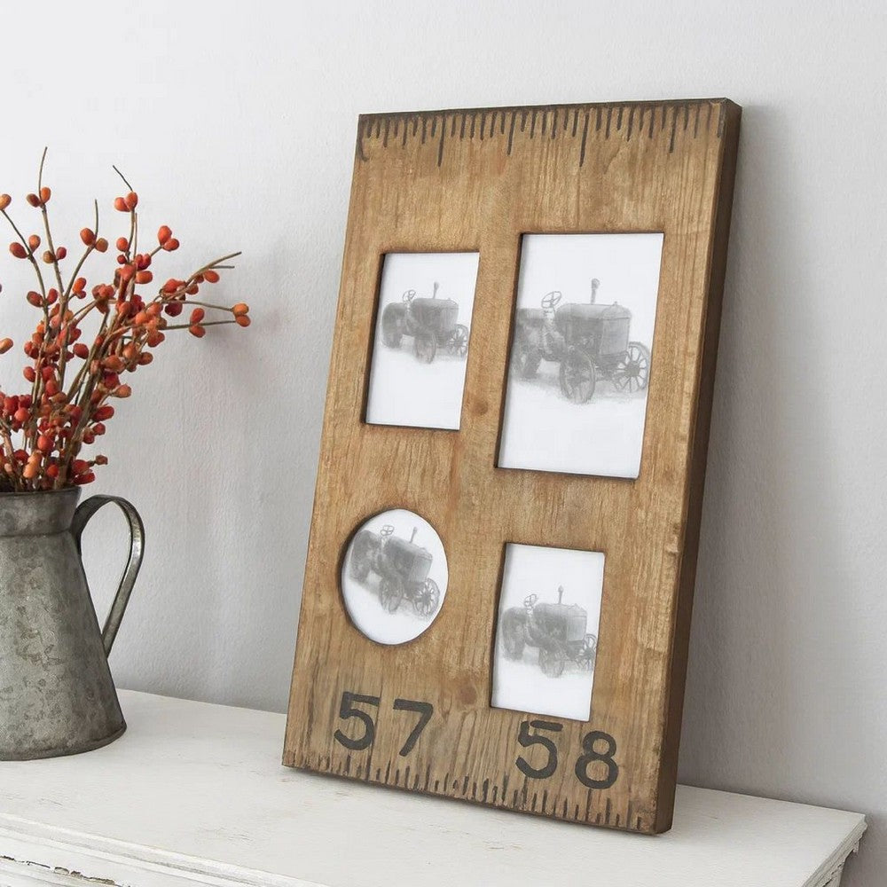 Rectangular Distressed Wooden Frame with 4 Photo Slots, Brown - BM228641