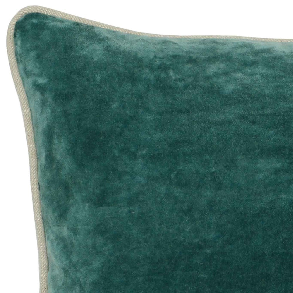 Square Fabric Throw Pillow with Solid Color and Piped Edges, Teal Green By Casagear Home