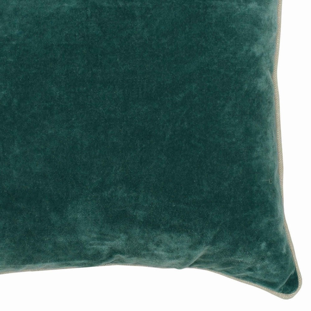 Square Fabric Throw Pillow with Solid Color and Piped Edges, Teal Green By Casagear Home