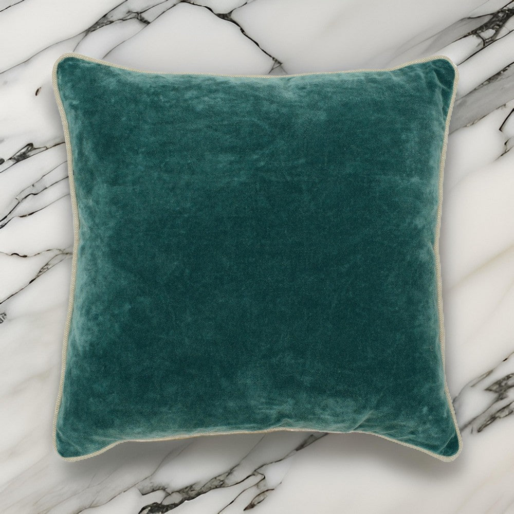 Square Fabric Throw Pillow with Solid Color and Piped Edges, Teal Green By Casagear Home