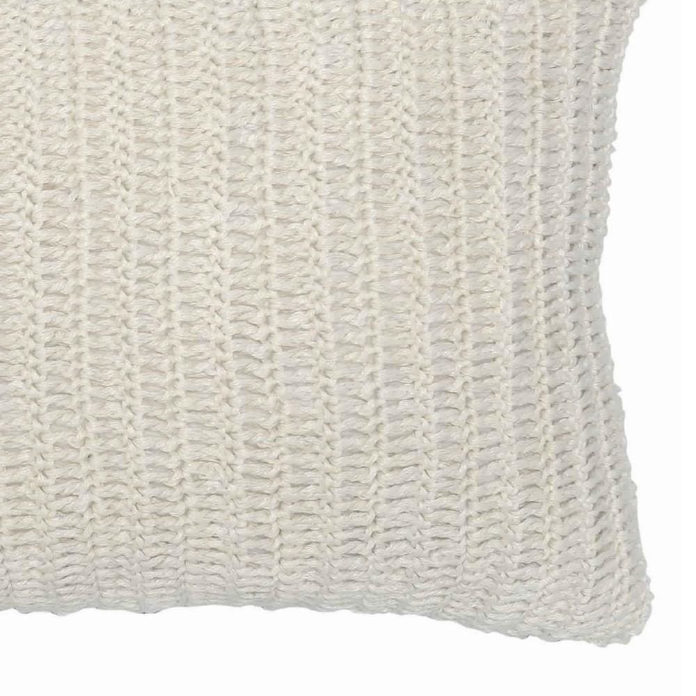 26 x 14" Throw Pillow with Hand Knitted Details, White By Casagear Home