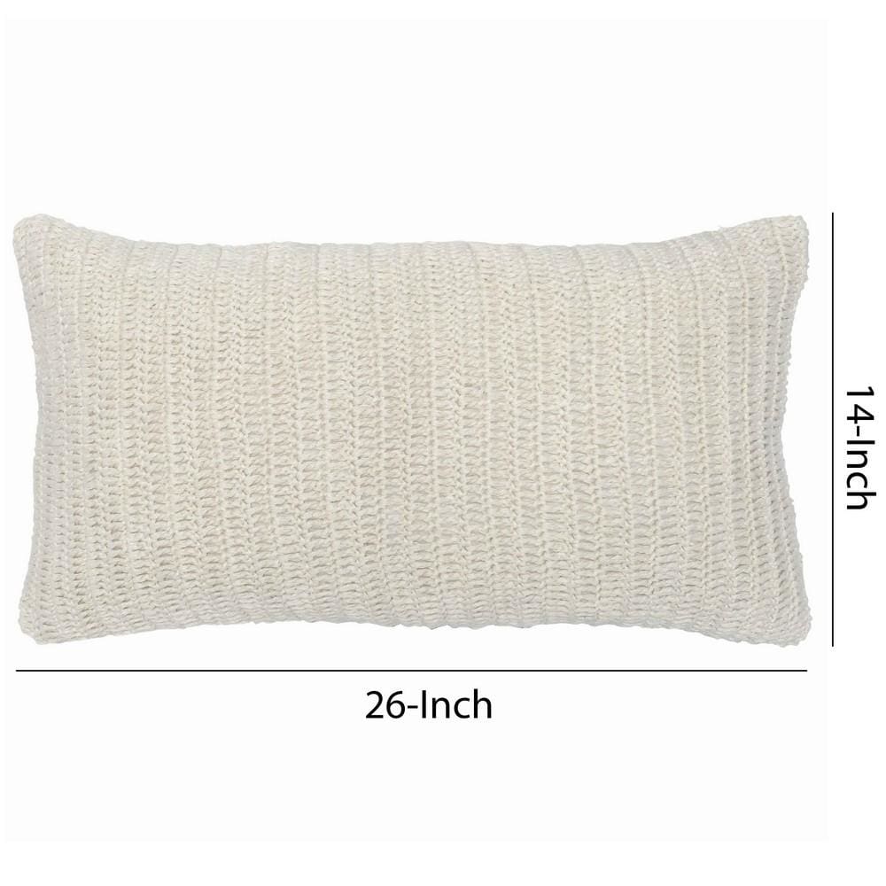 26 x 14" Throw Pillow with Hand Knitted Details, White By Casagear Home