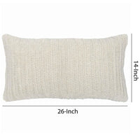 26 x 14" Throw Pillow with Hand Knitted Details, White By Casagear Home