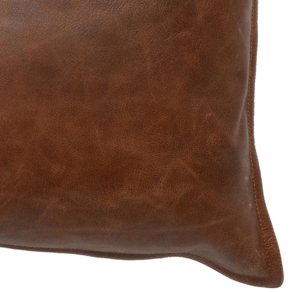 Leatherette Throw Pillow with Stitched Details, Brown By Casagear Home