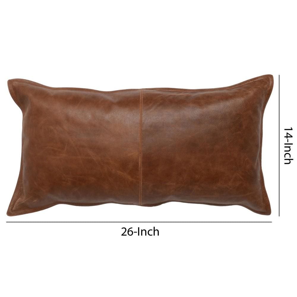 Leatherette Throw Pillow with Stitched Details, Brown By Casagear Home