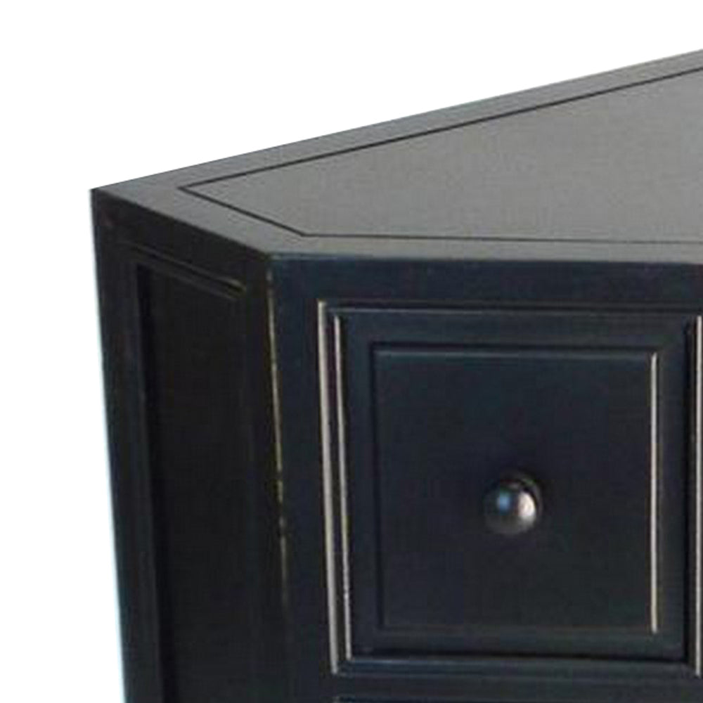 30 Inch Wooden 2 Door Corner Cabinet with 2 Drawers, Black - BM229403