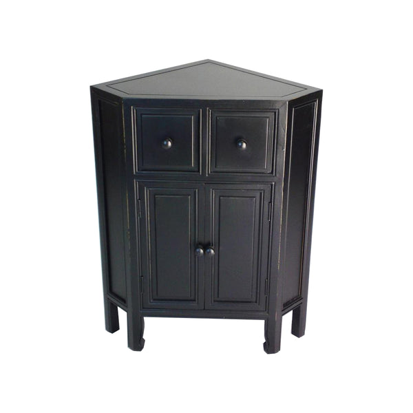 30 Inch Wooden 2 Door Corner Cabinet with 2 Drawers, Black - BM229403