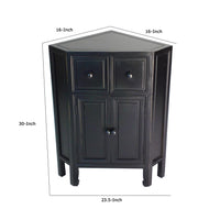 30 Inch Wooden 2 Door Corner Cabinet with 2 Drawers, Black - BM229403