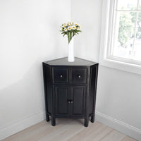 30 Inch Wooden 2 Door Corner Cabinet with 2 Drawers, Black - BM229403