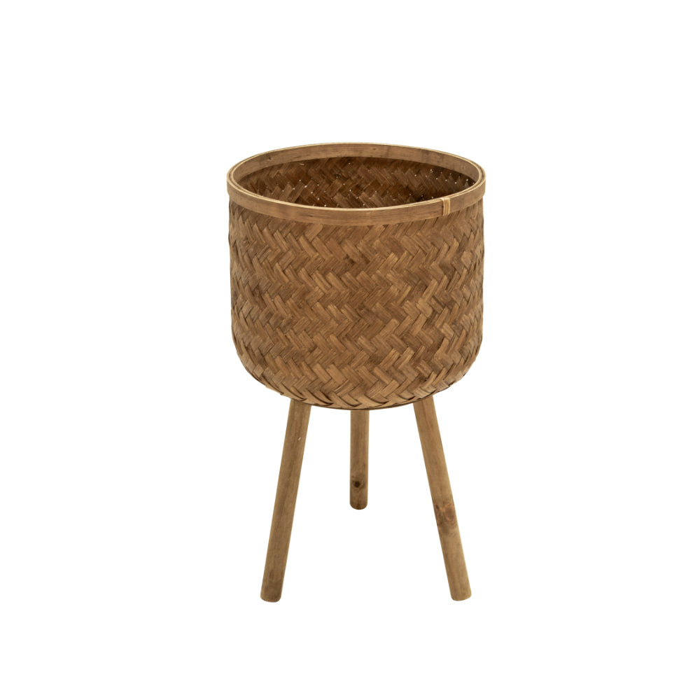 Round Bamboo Planters with Angled Tripod Legs, Set of 3, Brown - BM229452