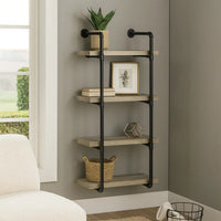 24 Inches 4 Tier Wood and Metal Wall Shelf, Gray and Black - BM229650
