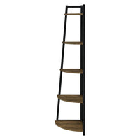 5 Tier Wooden Corner Bookcase with Metal Frame, Brown and Black - BM229655