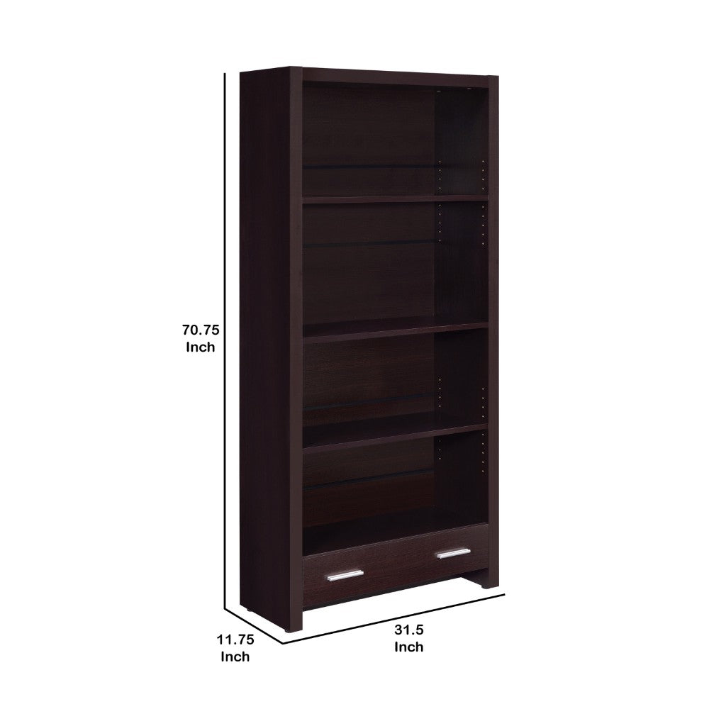 Wooden Bookcase with 3 Shelves and 1 Drawer, Dark Brown - BM229684