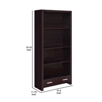 Wooden Bookcase with 3 Shelves and 1 Drawer, Dark Brown - BM229684
