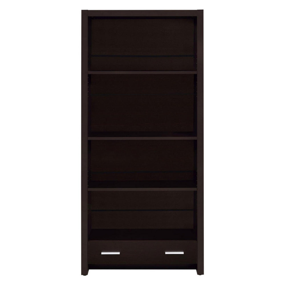 Wooden Bookcase with 3 Shelves and 1 Drawer, Dark Brown - BM229684