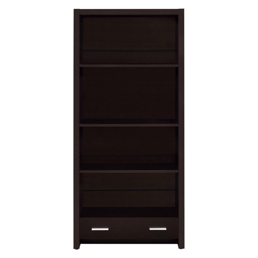 Wooden Bookcase with 3 Shelves and 1 Drawer, Dark Brown - BM229684