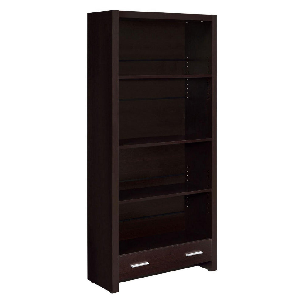 Wooden Bookcase with 3 Shelves and 1 Drawer, Dark Brown - BM229684