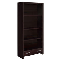 Wooden Bookcase with 3 Shelves and 1 Drawer, Dark Brown - BM229684