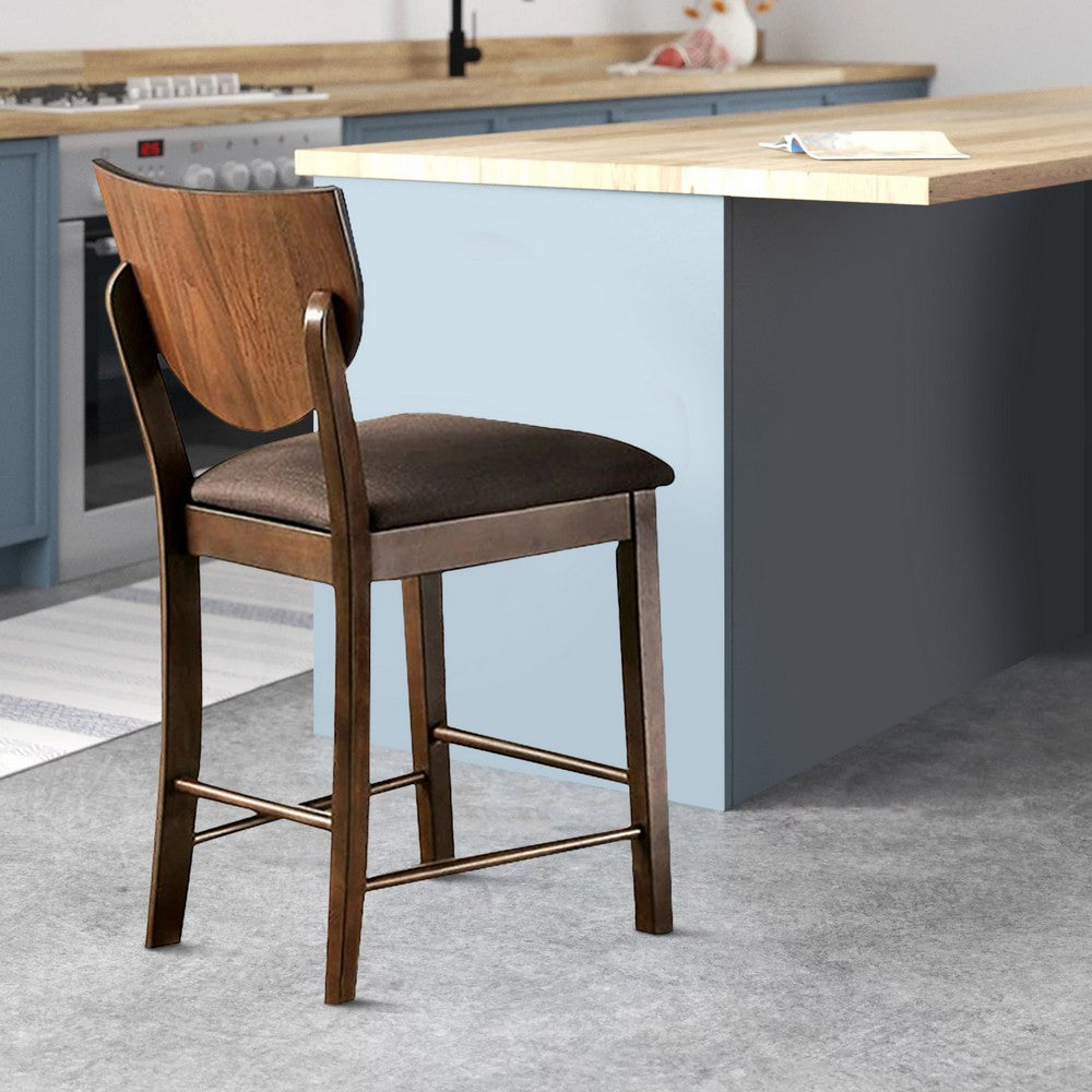 Fabric Counter Height Chair with Sloped Open Back,Set of 2, Walnut Brown - BM230003