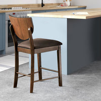 Fabric Counter Height Chair with Sloped Open Back,Set of 2, Walnut Brown - BM230003
