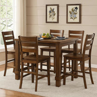 Rustic Plank Wooden Counter Height Table with Block Legs, Oak Brown - BM230024