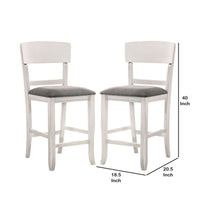 Wooden Counter Height Chair with Curved Back, Set of 2, White and Gray - BM230034