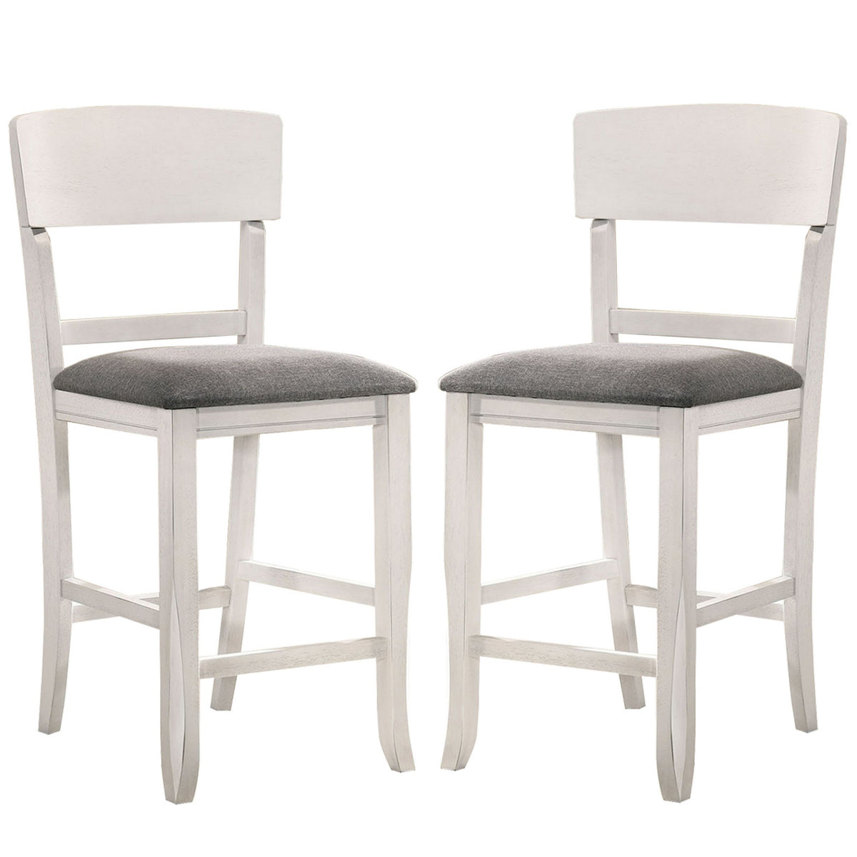 Wooden Counter Height Chair with Curved Back, Set of 2, White and Gray - BM230034