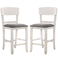 Wooden Counter Height Chair with Curved Back, Set of 2, White and Gray - BM230034