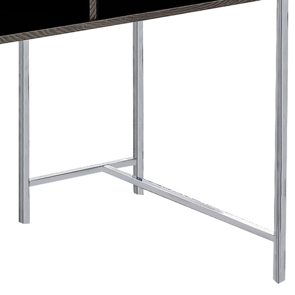 Wooden Desk with Metal Base and Open Compartments, Brown - BM230049