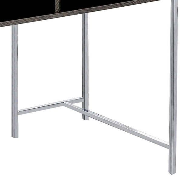 Wooden Desk with Metal Base and Open Compartments, Brown - BM230049